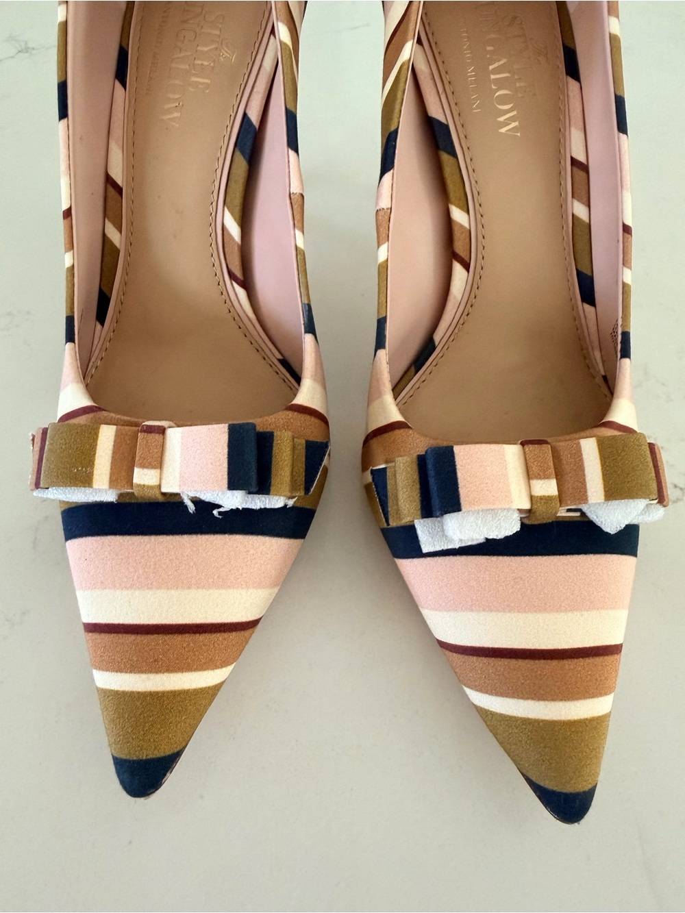 ANTONIO MELANI Pink Multi-Stripe Pointed Toe Bow Pumps - Picture 3 of 6